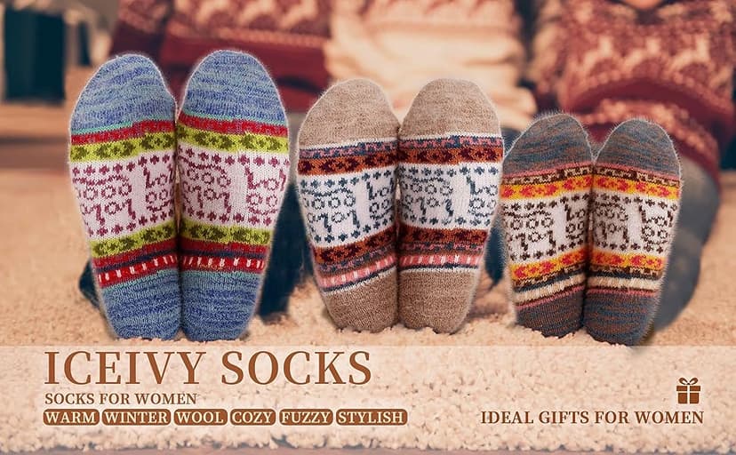 ICEIVY 5 Pair Fuzzy Cozy Socks for Women - Warm Comfy Soft Casual Home Sleep Winter Wool Socks - Gifts for Women