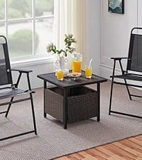 Yaheetech 3 Pieces Rattan Bistro Set, Outdoor Wicker Patio Modern Conversation Furniture, 2 Chairs & Tempered Glass Coffee Table for Garden, Balcony, Backyard, Poolside, Black/Beige