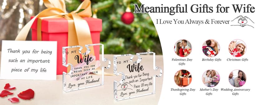 LukieJac Gifts for Wife - Romantic Gifts for Her Acrylic Puzzle Piece Plaque for Wife Birthday, Wedding Anniversary, Valentines Day, Mothers Day Presents Home Desk Decor - 4.7 x 3.9 Inch