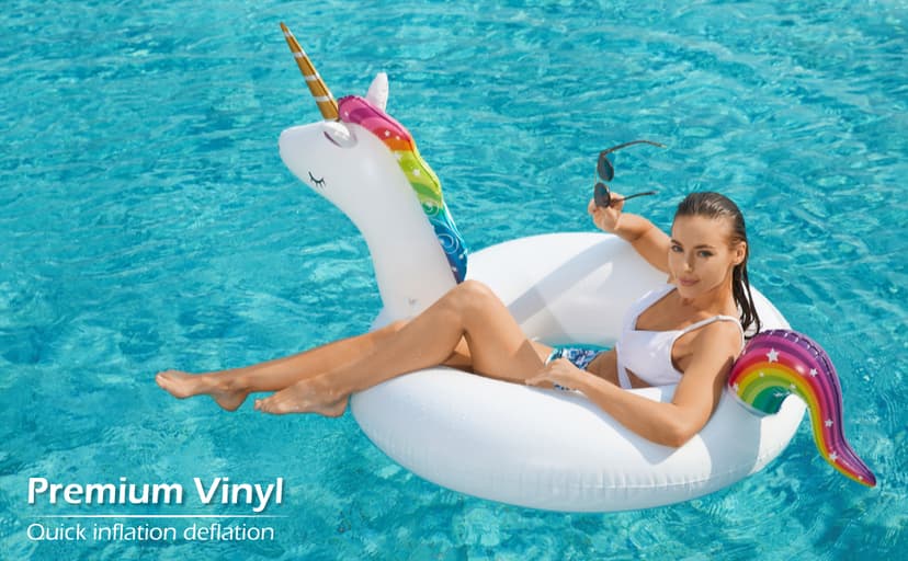 Inflatable Unicorn Flamingo Pool Floats - Jasonwell 2 Pack Pool Floaties Inflatables Rafts for Swimming Pool Tubes for Floating Lake Beach Floaty Swim Rings Pool Party Toys for Adults Kids