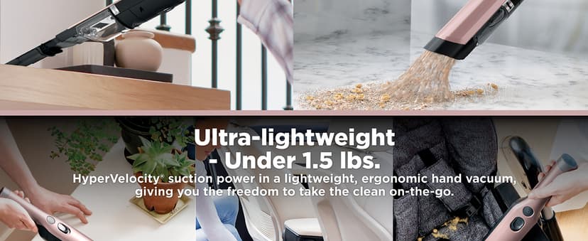 Shark WANDVAC Cordless Hand Vac, Lightweight, Portable at 1.4 lbs., Powerful Suction, Charging Dock, One-Touch Empty for Car & Home, Multi-Surface Pet Tool & Duster Crevice Tool, Rose Gold, WV201RGBRN