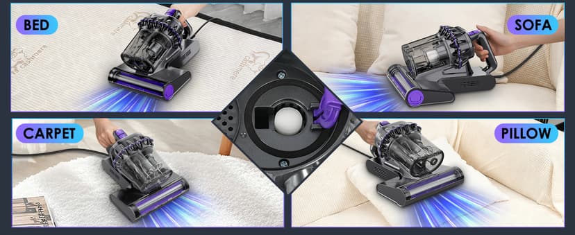 Mattress Vacuum, Bed Vacuum Cleaner with 16Kpa Suction 253.7nm UV-C Light, 145°F Heat & 30000 RPM/Min Tapping, HEPA Filter & Ultrasonic, 600W Powerful Vacuums for Bed, Sofa, Couch(Corded)