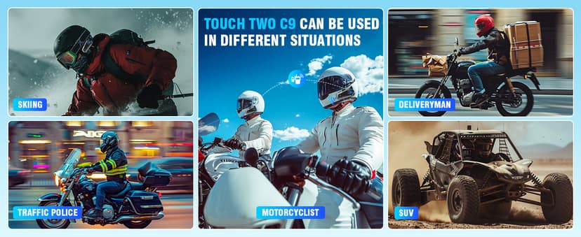 C9 Motorcycle Helmet Bluetooth Headset, V5.4 Helmet Speakers with 2 Type Mics, 2-Way Intercom/Music Sharing/IPX6 Waterproof/Intelligent Noise for Ski/Dirtbike/Snowmobile, Helmet Accessories