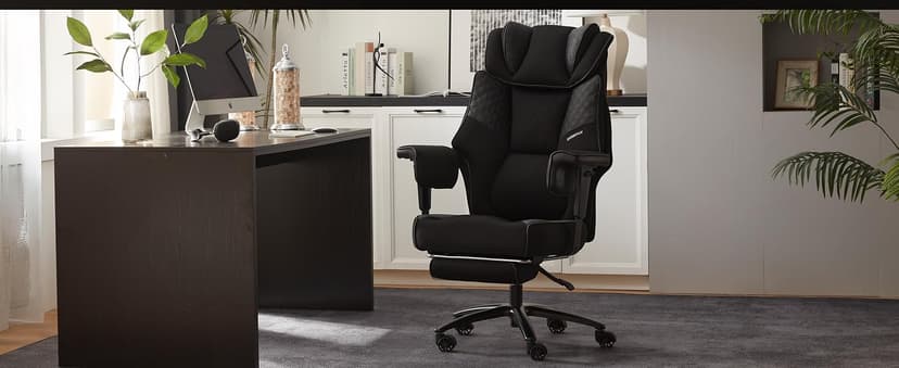 Dowinx Big and Tall Office Chair with Massage Lumbar Support,Executive Office Chair with Wide Thick Seat Cushion and Adjustable Armrest,Mesh Computer Gaming Chairs with Footrest,Black