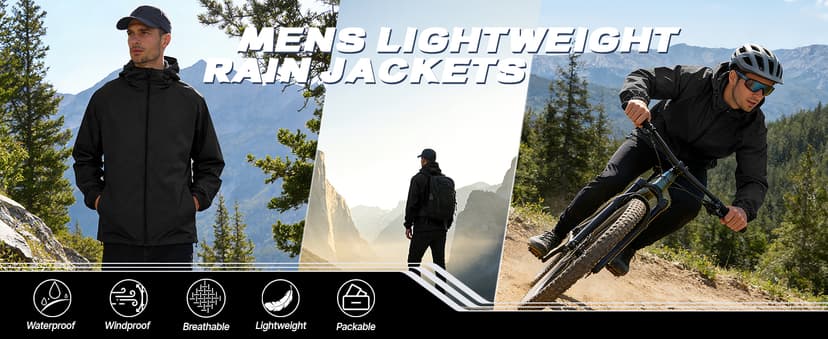 UIQUR Men's Rain Jacket Windbreaker Waterproof Jacket Raincoat Cycling Running Hiking Gear Hood Lightweight Packable