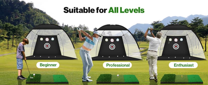 Golf Net: 10 x 7ft Golf Hitting Practice Net for Backyard Driving, Indoor & Outdoor Chipping Training Net with Mat, Targets & Balls, Ideal Gifts for Christmas Him Men Dad Husband Grandpa Boys Golfers