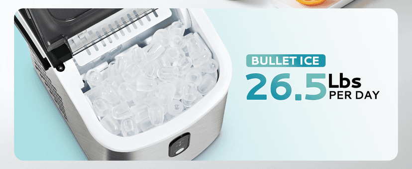EUHOMY Ice Maker Countertop, Portable Ice Machine with Carry Handle, 26.5lbs Per Day, 9 Cubes in 6 Mins, Auto-Cleaning, with Basket and Scoop, for Home, Kitchen, Camping, RV (Silver)