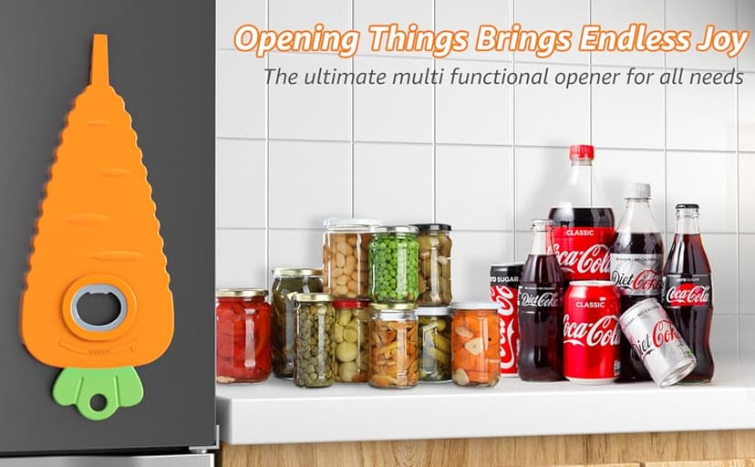 Jar Opener Bottle Opener for Weak Hands, Seniors with Arthritis and Anyone with Low Strength, Get Lids Off Easily, Carrot Shaped with Magnets for Decorate Fridge, Best Gift for Kitchen Gadgets