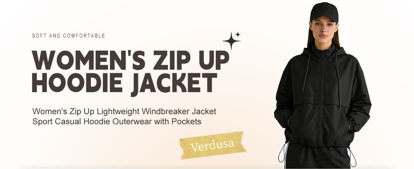Verdusa Women's Zip Up Lightweight Windbreaker Jacket Sport Casual Workout Hoodie Outerwear with Pockets Rainy Day Outfits