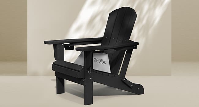 SERWALL HDPE Folding Adirondack Chair with Dual Cup Holder - Composite Adirondack Chair Set of 4- Black