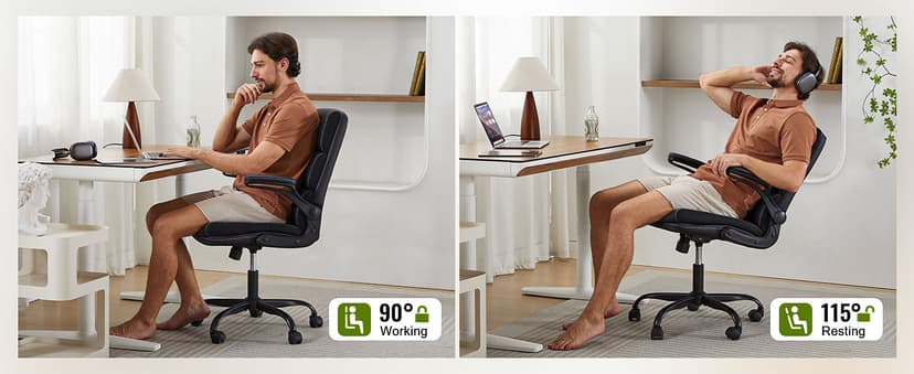 Office Chair Adjustable Desk Chair Mid Back Executive Comfortable Bonded Leather Ergonomic Back Support Home Computer Chairs with Padded Flip-up Armrest Swivel Wheels (Tan)