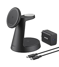 Anker MagSafe Charger Compatible, MagGo 3-in-1 Charging Station, Nano Charging Stand, Qi2 Certified 15W Magnetic Wireless Charger Dock, for iPhone17/16/15/14, Apple Watch,AirPods (Adapter Included)