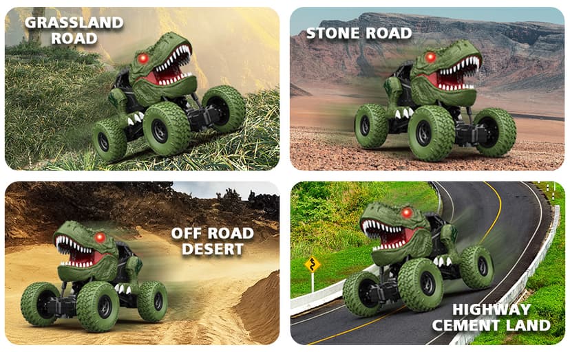 Remote Control Dinosaur Car for Kids Boys, 2.4Ghz All Terrain Remote Control Dinosaur Truck with Light, Rechargeable 4WD Off Road RC Car Toys for Kids 3 4 5 6 7 8-12 Year Old Boys Girls Birthday Gift