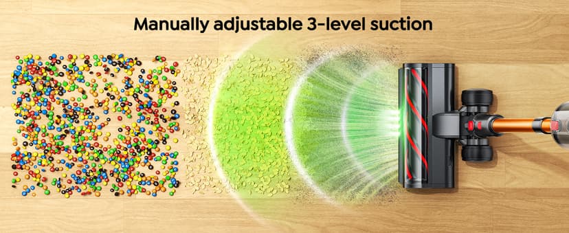 Cordless Vacuum Cleaner, 600W 50KPA 65Mins Vacuum Cleaners for Home, Upgraded Stick Vacuum with 3.3Ft Extendable Hose, LED Touch Screen & Wall Charging Station for Hard Floor Carpet Car Pet