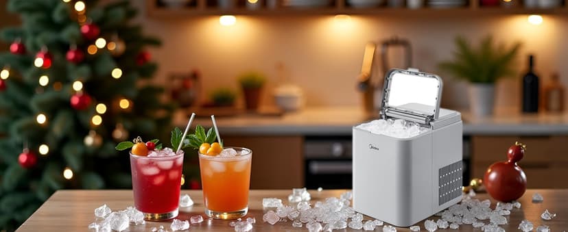 Midea MERI26B1AGY Countertop Bullet-Ice Maker, 8 Ice Bullets Ready in 6 Minutes, 26lbs/24H, Self-Cleaning Function with Ice Scoop and Basket for Home/Office/RV