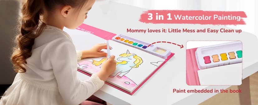 Watercolor Painting Set for Kids Ages 3-5 & 4-8, Arts & Crafts Drawing Activity Travel Toy, Birthday Gifts for Boys & Girls JoyCat Paint with Water Coloring Books for Toddlers (Magical Pony) B0CTHQJF57
