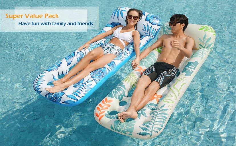 Jasonwell Inflatable Pool Float Lounge - 2 Pack Floaties Rafts for Adults Floating Lounger Sun Tanning Floats Cool Water Floaty Swimming Lake Beach Party Toys