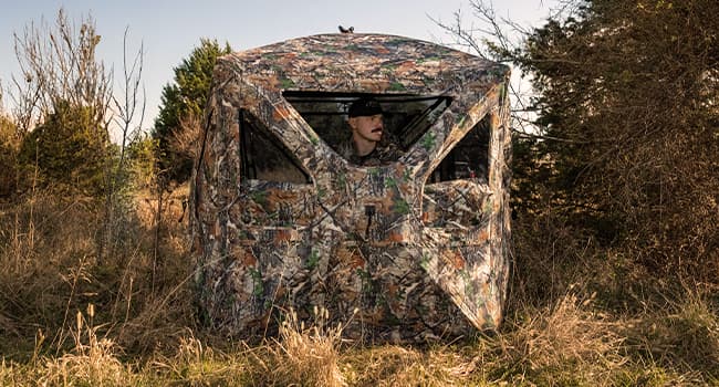TIDEWE Hunting Blind 360°See Through with Large Open Door, Pop Up Ground Blind with Removable Curtain & Carrying Bag, Portable Resilient Tent(Forest Fade Camo)