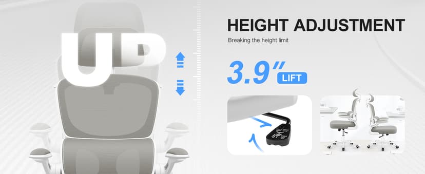 ALLGOD Ergonomic Office Chair, Mesh Desk Chair with Lumbar Support, High Back Home Office Chair with Adjustable Headrest and Flip-Up Arms, Comfortable Computer Chair, Thick Cushion, 300 LBS, LightGray