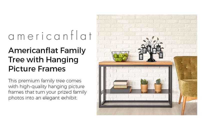 Americanflat Family Tree Picture Frame - Includes 6 Hanging 2x3 Picture Frames - Adjustable Ribbon Tassels - Ideal as Mother’s Day Gifts, Birthday Gifts, or Christmas Decor - Black and Bronze