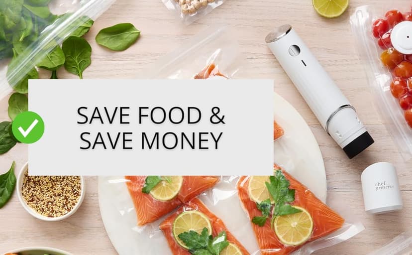 Chef Preserve Compact Vacuum Sealer for Food (Vacuum Sealer Machine + 30 Reusable Vacuum Bags) Powerful Handheld Vacuum Sealer Machine, Seal Meal Saver, Portable Food Sealer