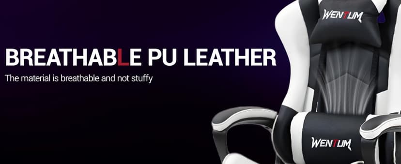 Gaming Chair PU Leather Massage PC Video Game Chair with Lumbar Support for Men Women, Home Office, Height Adjustable, Ergonomic, High Back, White