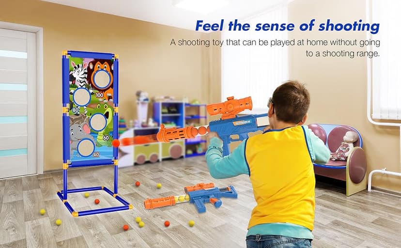 KKONES Shooting Game Toy for Boys - 2 Player Toy Foam Blaster Air Guns, 24 Foam Bullet Balls Popper & Standing Shooting Target, Birthday Gifts for Age 3 4 5 6 7 8 9 10-12 Years Old Kids, Girls