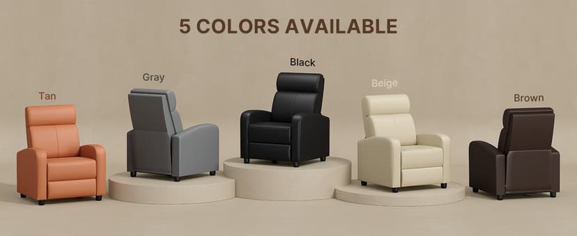 Yaheetech Recliner Chair PU Leather Recliner Sofa Home Theater Seating with Lumbar Support Overstuffed High-Density Foam & Pocket Springs, Push Back Recliners Armchair for Living Room