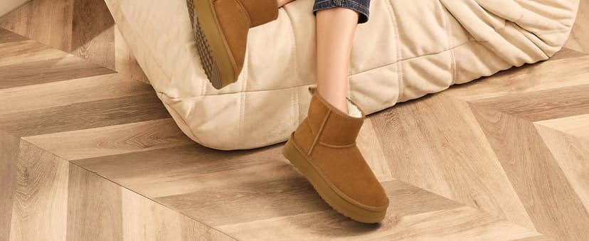 Litfun Suede Platform Mini Boots for Women Genuine Leather Fuzzy Ankle Winter Snow Boots with Fur Lined