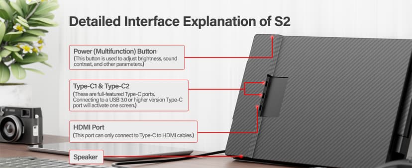 CIDETTY Laptop Screen Extender, 14'' FHD 1080P IPS Ultra-Thin Dual/Triple Monitor Display, HDMI/USB-C Plug-Play Portable Monitor for Laptop, Built-in Speakers(Mac, Win, Android)