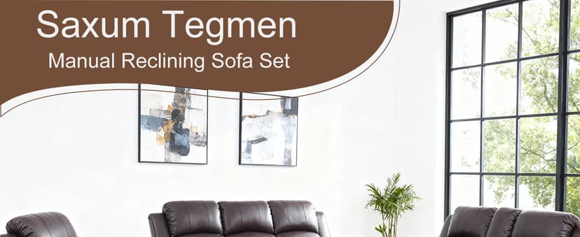 Saxum Tegmen Living Room Furniture Sets, Leather Recliner Sofa, Sectional Sofa Set with Convertible Table & Cup Holders, 3 Pieces Furniture for Living Room/RV/Office (3 Pieces Set, Brown Leather)