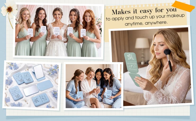 I Can't Say I Do Without You Quote, Proposal Gifts, Travel Small Makeup Mirror, Portable for Bridal Shower Wedding Party Novabright 6 Pcs Bridesmaid Gifts Bulk Bridesmaid Compact Mirror, White B0G6BL8C3R