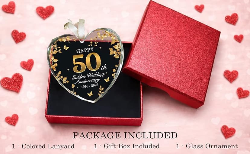 50th Wedding Anniversary Ornament 1976-2026, 50th Anniversary Marriage Gifts for Parents, 50 Year Anniversary Marriage Gifts for Couple, Golden Wedding Decorations, Golden Wedding Gift B0G8JPJD6V
