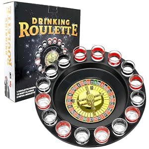 Shot Glass Roulette Drinking Game – 16-Piece Red/Black Set with 2 Metal Balls, Fun Adult Party Game for White Elephant, Game Nights, and Gifts B001JSX7KW