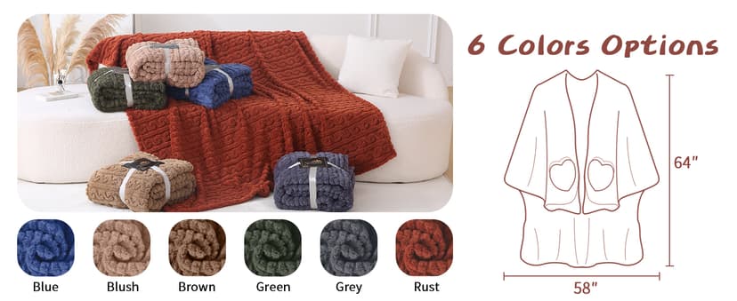 Wearable Blanket Sherpa Fleece Shawl Blanket with Pockets Blanket Poncho Cape for Adults, Cozy Shawl TV Throw Blankets B0DJBGMMCP