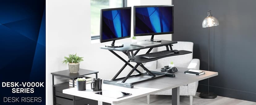 VIVO 48 inch Desk Converter, K Series, Height Adjustable Sit to Stand Riser, Dual Monitor and Laptop Workstation with Wide Keyboard Tray, Black, DESK-V048KB