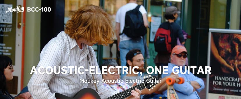 Moukey BCC-100 Acoustic Electric Guitar 39-Inch, Cutaway Guitar with Passive Pickup, Gig Bag, Strap, Picks, Tuner, and Capo, Dual Acoustic&Electric Modes, Sunburst