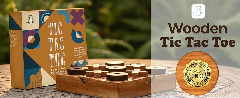 BSIRI Wooden Tic Tac Toe Game - Brain Teaser Puzzles for Adults and Unique Gifts for Kids, Coffee Table Decor Living Room Decor Modern Wood Decor, Classic Board Games for Family (5.5 Inch)