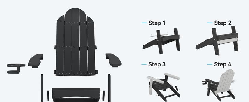 LUE BONA Folding Adirondack Chair Set of 4, Black HDPS Fire Pit Patio Chairs Weather Resistant, Modern Plastic Outdoor Chairs with Cup Holder