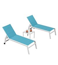 PURPLE LEAF Patio Chaise Lounge Chair Set of 3 Outside Aluminum Plastic Stackable Tanning Chairs with Armrests and Side Table for Pool Sunbathing Beach Deck Outdoor Lounger, Taupe