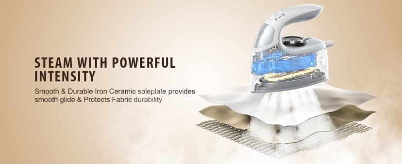 Sundu Mini Travel Iron with Steam,1000W Portable Non-Stick Soleplate Steam Samll Iron for Quilting & Sewing,300 Microsteam Holes,90ml water tank,lockable safety base,Digital Temperature Control-Silver