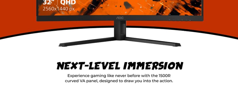 AOC CQ32G4VE 32" Curved Ultra-Wide Gaming Monitor QHD 2560x1440, 1500R, 180Hz, 0.5ms MPRT, 2X Display Port, HDMI, HDR, Gaming Console Compatible, 3-Year Zero Dead Pixel Guarantee