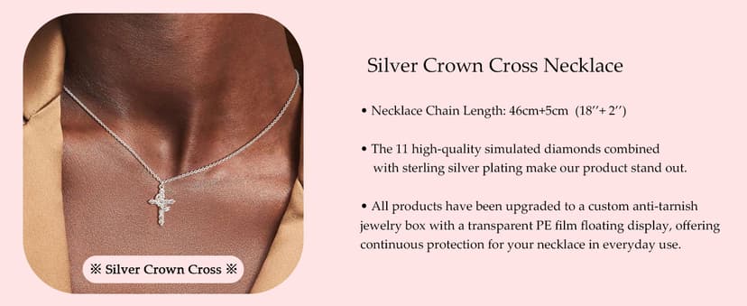 Upgraded Crown Cross Necklace for Women,14K Gold Plated & Silver Plated Crown Cross Pendant Necklace Diamond Cross Necklaces Faith Cross Jewelry First Communion Gifts, 12-Color Birthstone Necklaces for Women