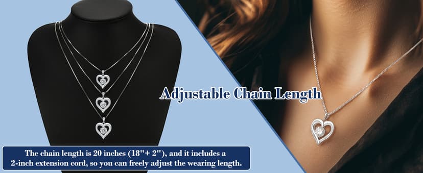 Moissanite Heart Necklaces for Women, 1-3 Carat Moissanite 925 Sterling Silver Necklace, Anniversary Present for Women, Birthday Gifts for Wife, Jewelry Gifts for Christmas, Valentine's Day