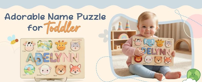 Personalized Name Puzzle for Toddlers 1-3 | Custom Wooden Baby Girl Gift with 48 Animal Art Sets | 1st Birthday Gift for Girls | Personalized Baby Boy & Girl Gifts Keepsake B0GSZSCM69