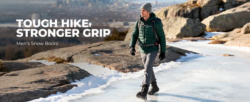 NORTIV 8 Men's Wide Winter Boots Grip on Snow Ice Insulated Waterproof Lightweight Comfortable Hiking Outdoor Boots