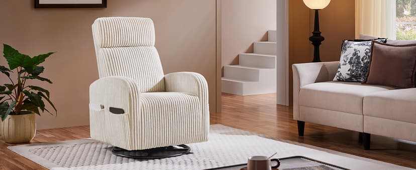 Yaheetech 360° Swivel Glider Chair for Nursery, Rocking Chair Nursing Chair with Side Pockets, Corduroy Glider for Living Room with High Back Beige