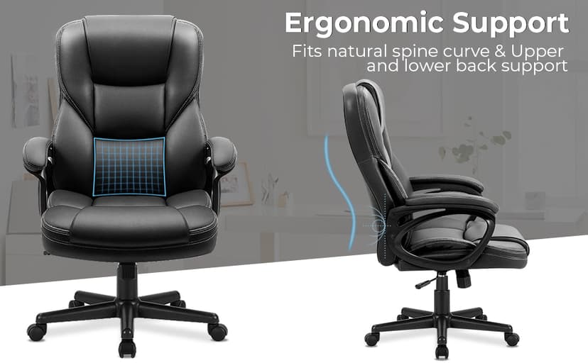 Furmax Office Executive Chair High Back Adjustable Managerial Home Desk Chair, Swivel Computer PU Leather Chair with Lumbar Support (Black)