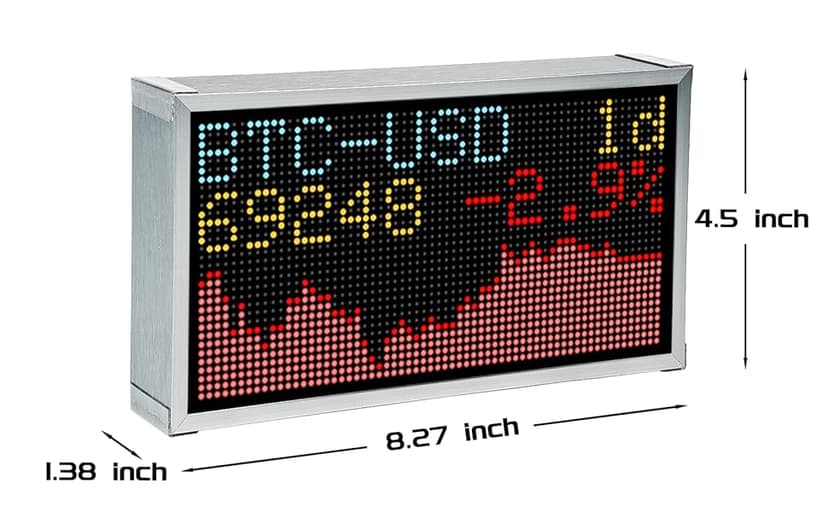 Real-Time Crypto Ticker Bitcoin Stock Ticker Monitor Display Digital Clock Weather, Temperature, Humidity, 64 * 32 Pixel Screen