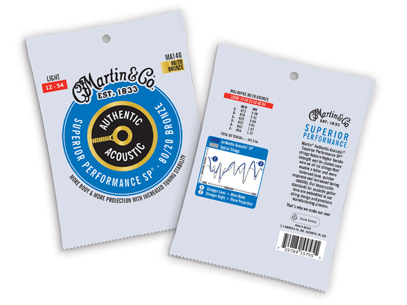 MARTIN Authentic Acoustic Guitar Strings, Superior Performance Light 12-54, 80/20 Bronze